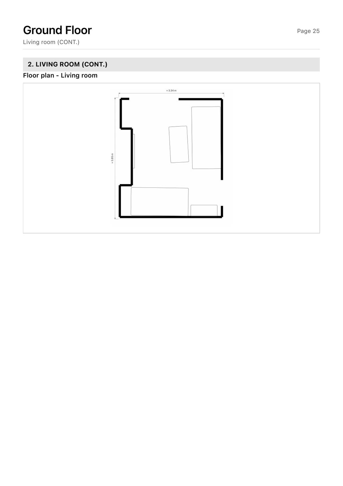 Floor plan of the living room drawn from the scan